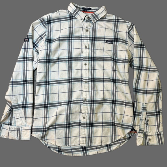 Superdry white collared button down plaid flannel shirt - Picture 1 of 12